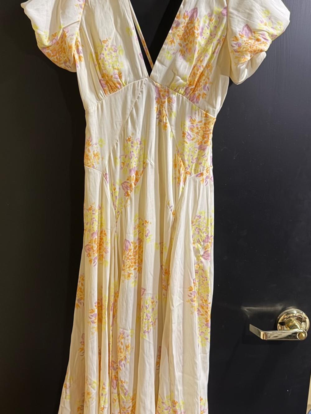 Free People Cream Maxi Dress with Yellow & Pink Floral Print